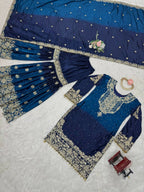 The52 Women's Beautiful Chinon silk Fabric Embroidery Work Straight Kurta Palazzo and Dupatta Set - Distacart