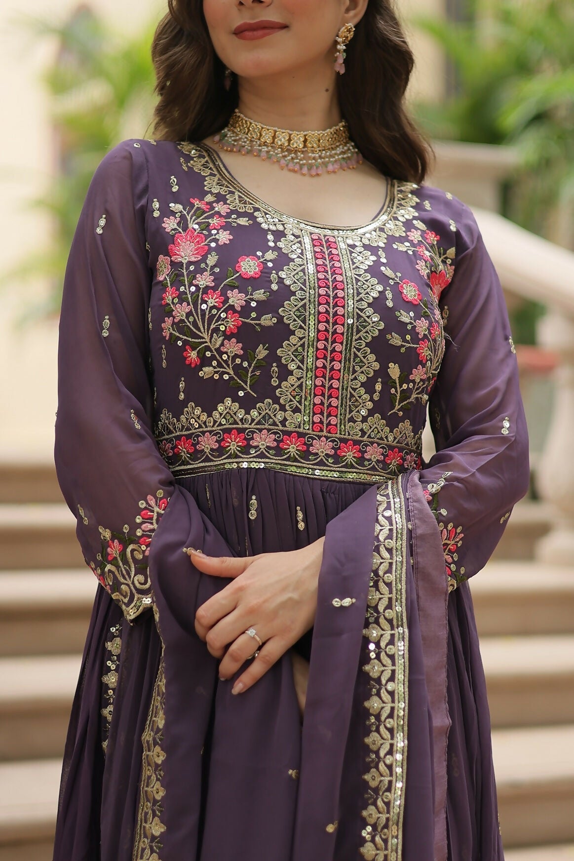 Joban Fashion Onion Georgette Sequence Embroidery Work Kurta Set - Distacart