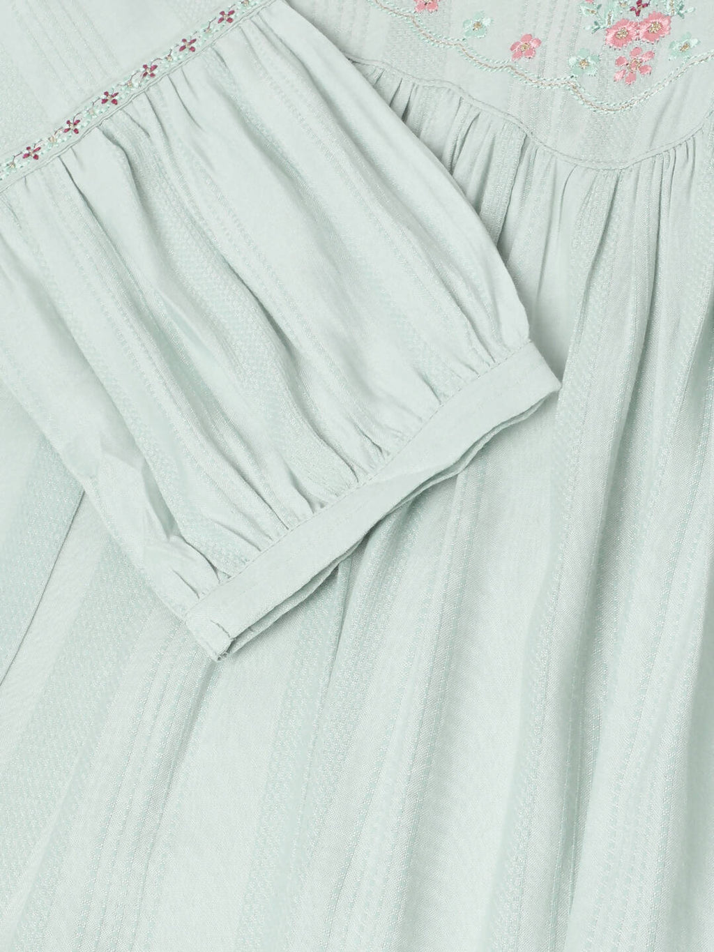Light Blue Poly Cotton Yoke Embroidered A-line Top - Tarini