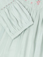 Light Blue Poly Cotton Yoke Embroidered A-line Top - Tarini