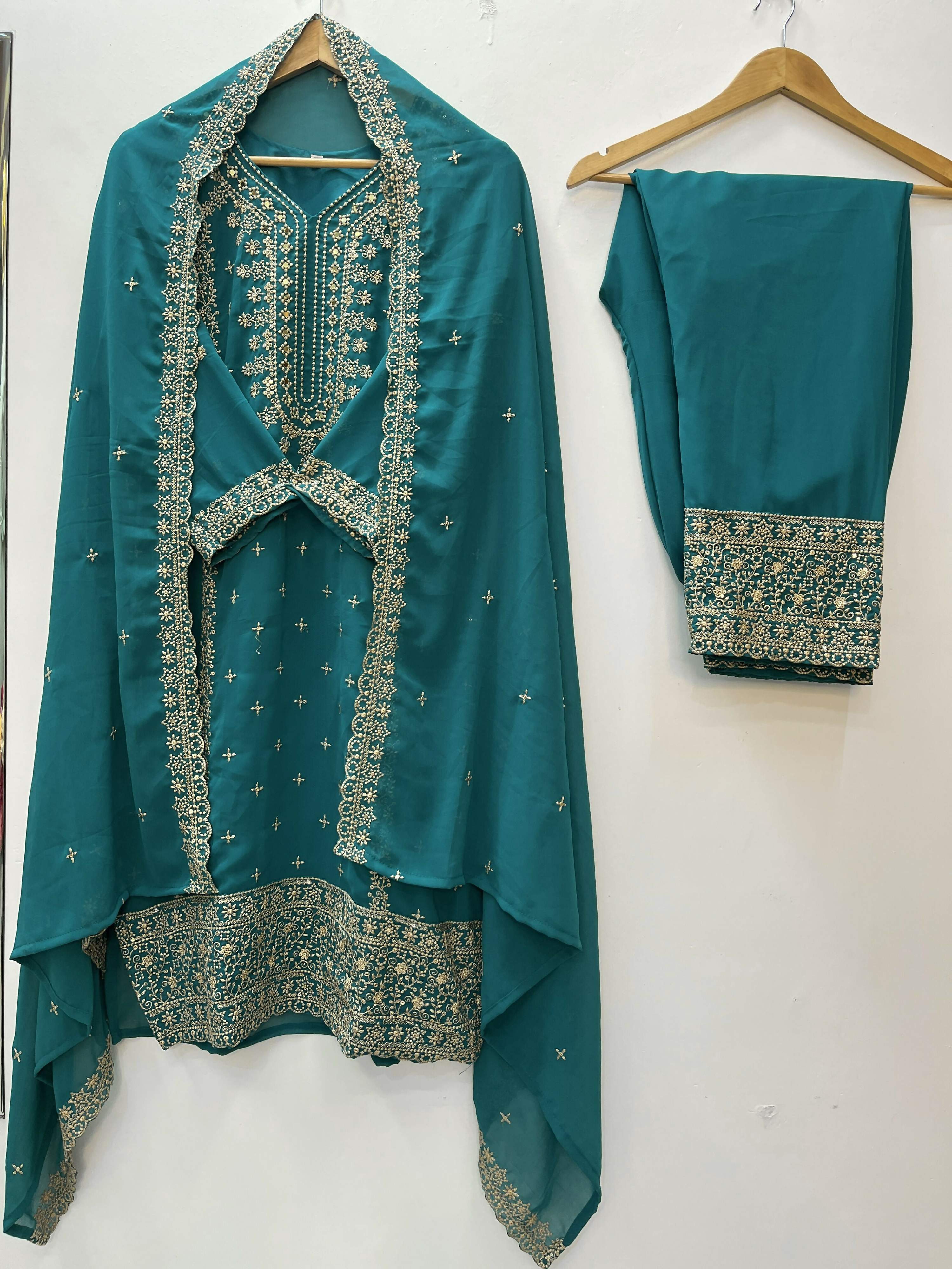 Teeya Creation Teal Color Faux Georgette Embroidery Work Party Wear Salwar Suit - Distacart