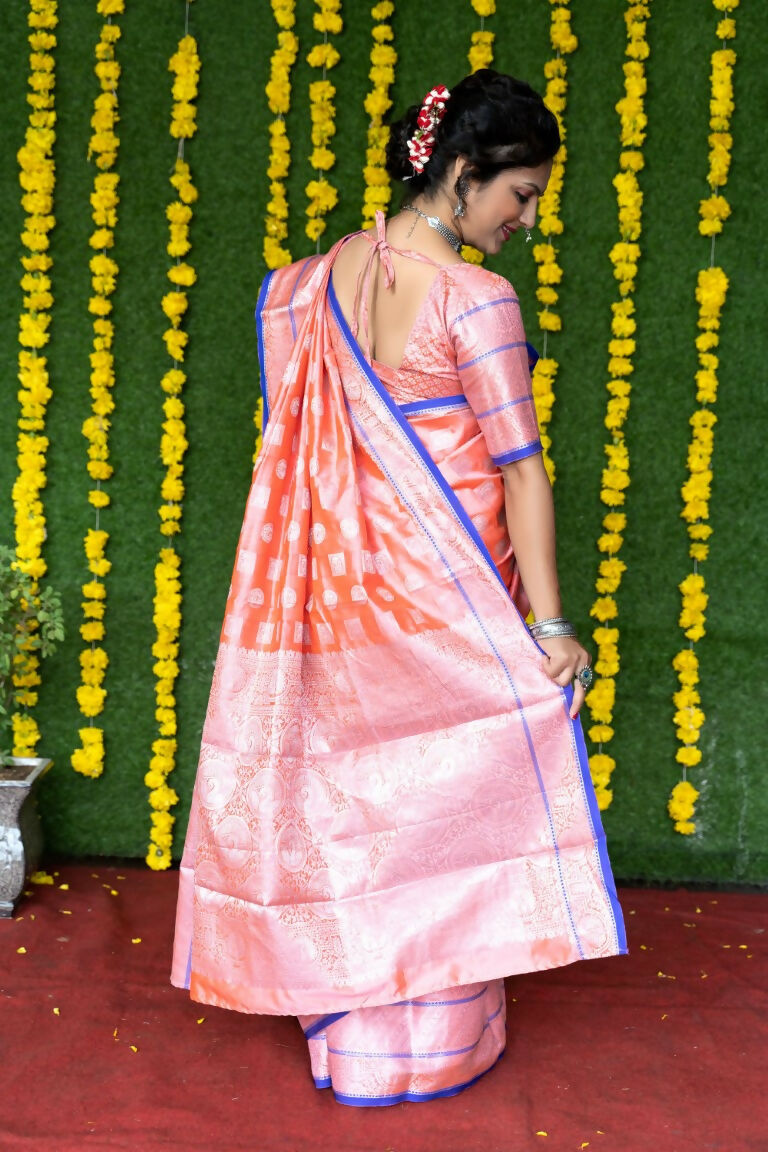 Jyoti Fashion Women's Baby Pink Soft Handloom Silk Zari Woven Saree with Blouse