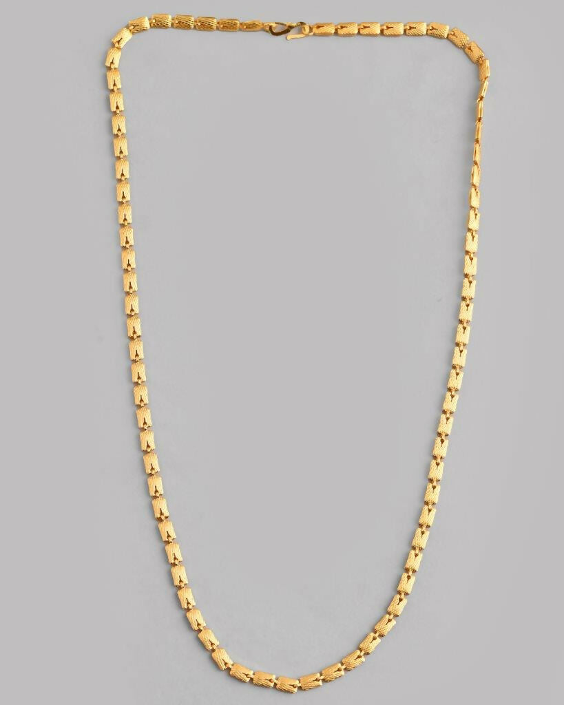 VOJ Gold-Polished Self Design Biscuit Chain For Men