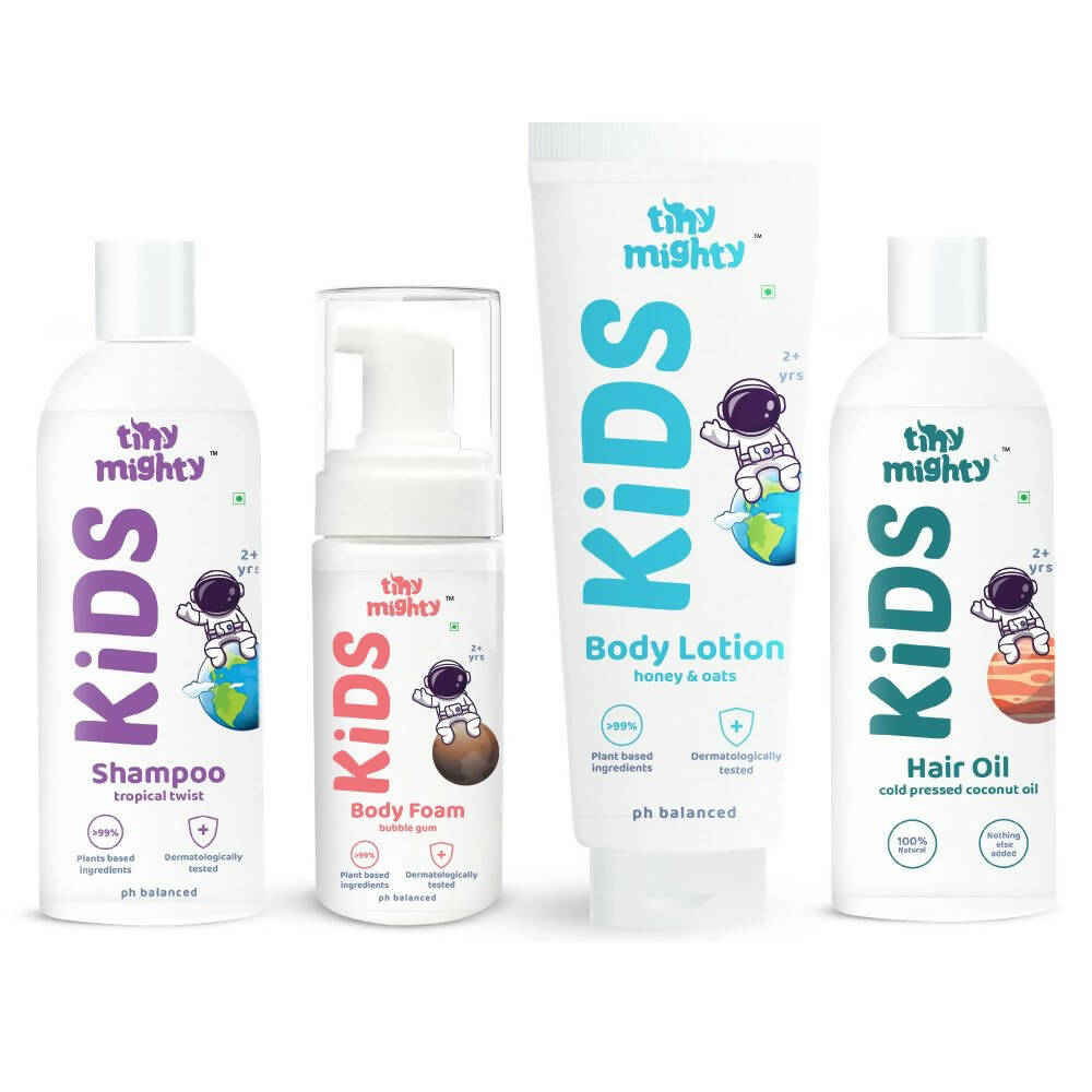 Tiny Mighty Kids Shampoo, Body Lotion, Foam Wash & Hair Oil Combo