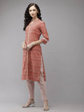 Yufta Peach and Off White Kurta Trouser Set