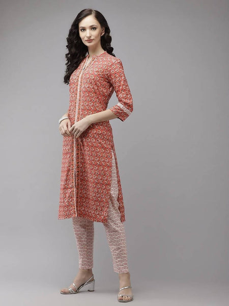 Yufta Peach and Off White Kurta Trouser Set