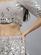 Grey Georgette Paper Mirror Embroidery Work Lehenga Choli with Dupatta - Jivika