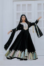 Joban Fashion Black Chinnon Silk Sequence Embroidery Work Readymade Kurta Set - Distacart