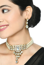 Mominos Fashion Johar Kamal Gold-Plated Brass Finish Kundan/Stone Choker For Women (White) - Distacart