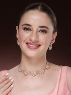 NVR Women's Rose Gold-Polished American Diamond-Studded Handcrafted Jewellery Set