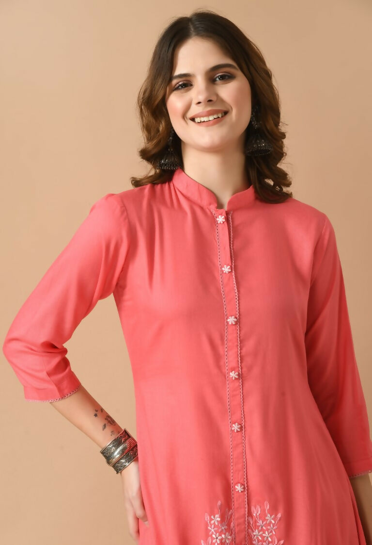 Joban Fashion Coral Cotton Rayon Kurta Set