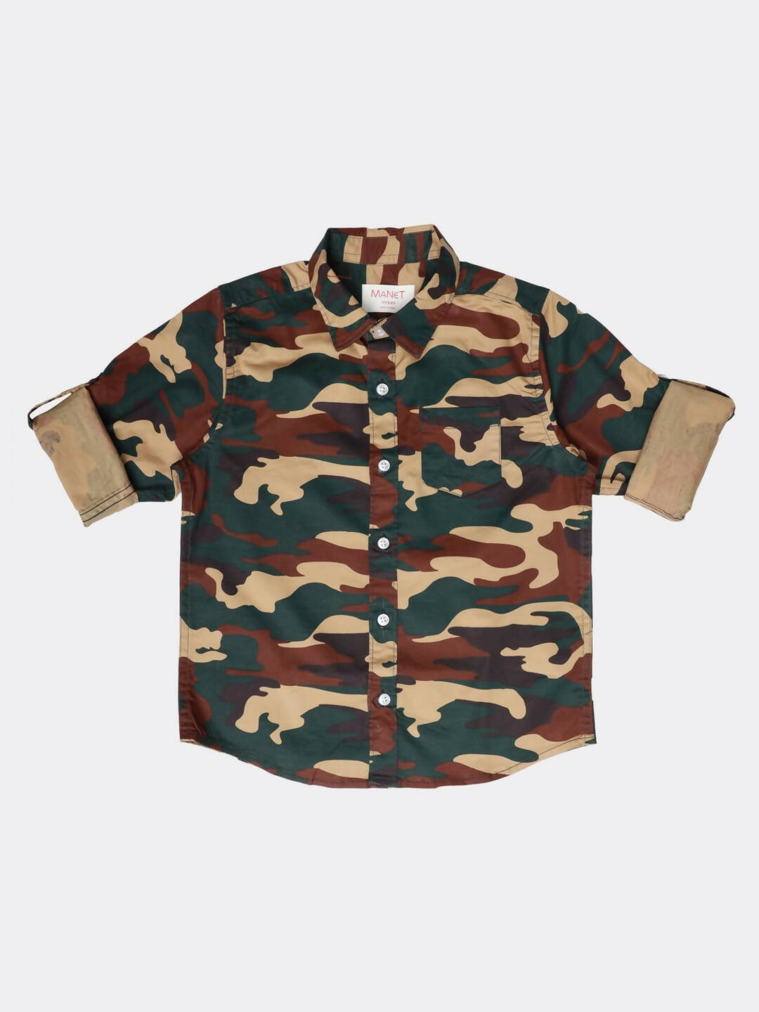 Manet Boys Full Sleeves Camouflage Printed Shirt - Green