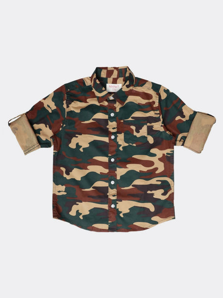 Manet Boys Full Sleeves Camouflage Printed Shirt - Green