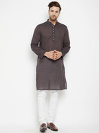 Even Apparels Brown Pure Cotton Long Men's Kurta With Band Collar - Distacart