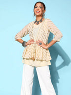 Ahalyaa Off-White Solid Fluid Tie-Up Top - Distacart