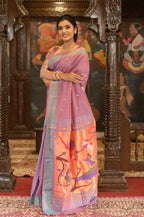 Very Much Indian Handloom Pure Cotton Paithani Peacock Pallu-Dual Tone Blue Pink - Distacart