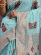 Shree Shyam Fashion Linen Cotton Sky Blue Saree - Distacart