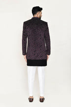 Joban Fashion Black Colored Velvet Based With Aplics Fabric Open Jacket, Indo Western With Pant