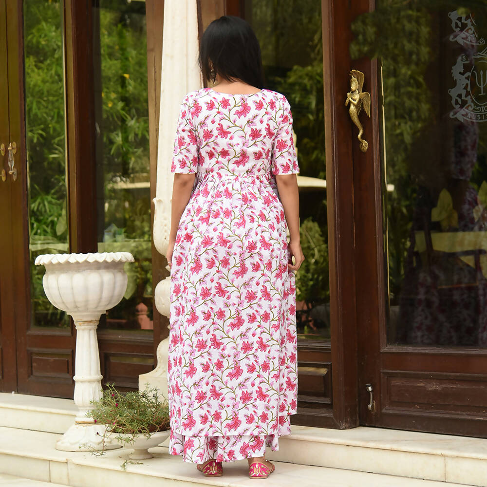 PartyWear Designer White And Pink Pure Maslin Plazzo Suit - Anbazaar - Distacart