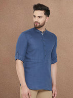Even Apparels Men's Linen Navy Blue Kurta