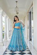 Eilara Glamorous Sky Blue Butterfly Net With Thread And Sequence Embroidered Work Lehenga Choli For Wedding