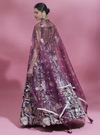 House of Panchhi Burgundy Net Sequinse Work Lehenga & Blouse with Dupatta