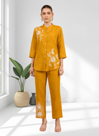 Joban Fashion Mustard Cotton, Linen Embroidered Readymade Cord Set - Distacart