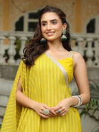 Janasya Yellow Georgette Solid Top Bottom Cape