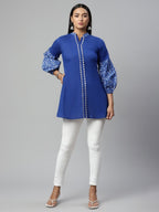 Ahalyaa Women Blue Pure Cotton Printed Tunic - Distacart