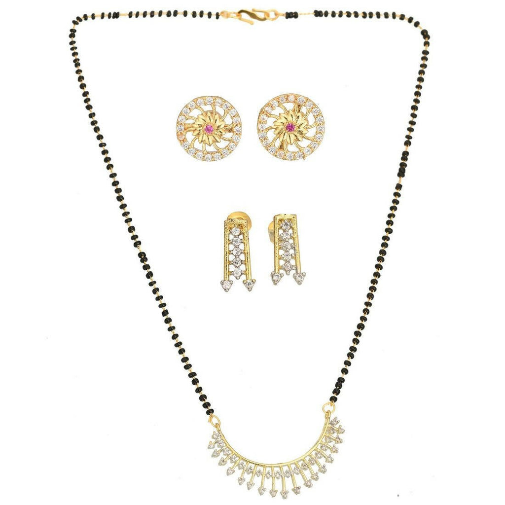 AanyaCentric Gold-Polished Mangalsutra with Pendant, 2 Pair Earrings