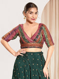 Joban Fashion Magenta Brocade Padded Blouse With V Neck Elbow Sleeves - Distacart