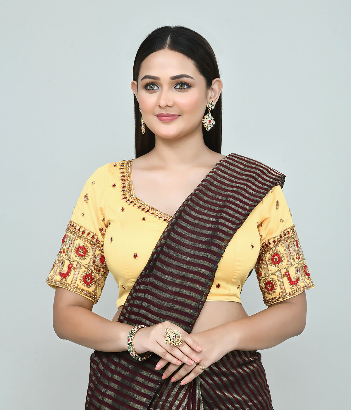 Joban Fashion Women's Light Yellow Embroidered Stitched Blouse - Distacart