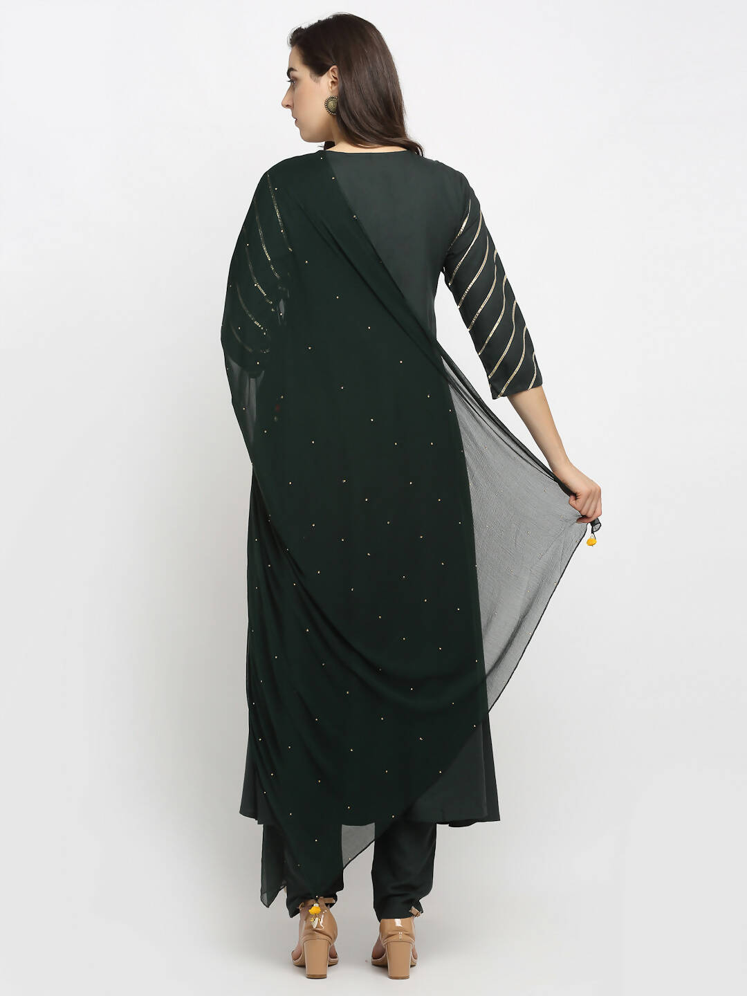 Rudra Bazaar Green Angrakha Style Flared Anarkali Kurta with Pyjamas & Dupatta - Distacart