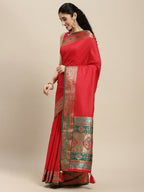 Shree Shyam Fashion Silk Blend Red Saree - Distacart