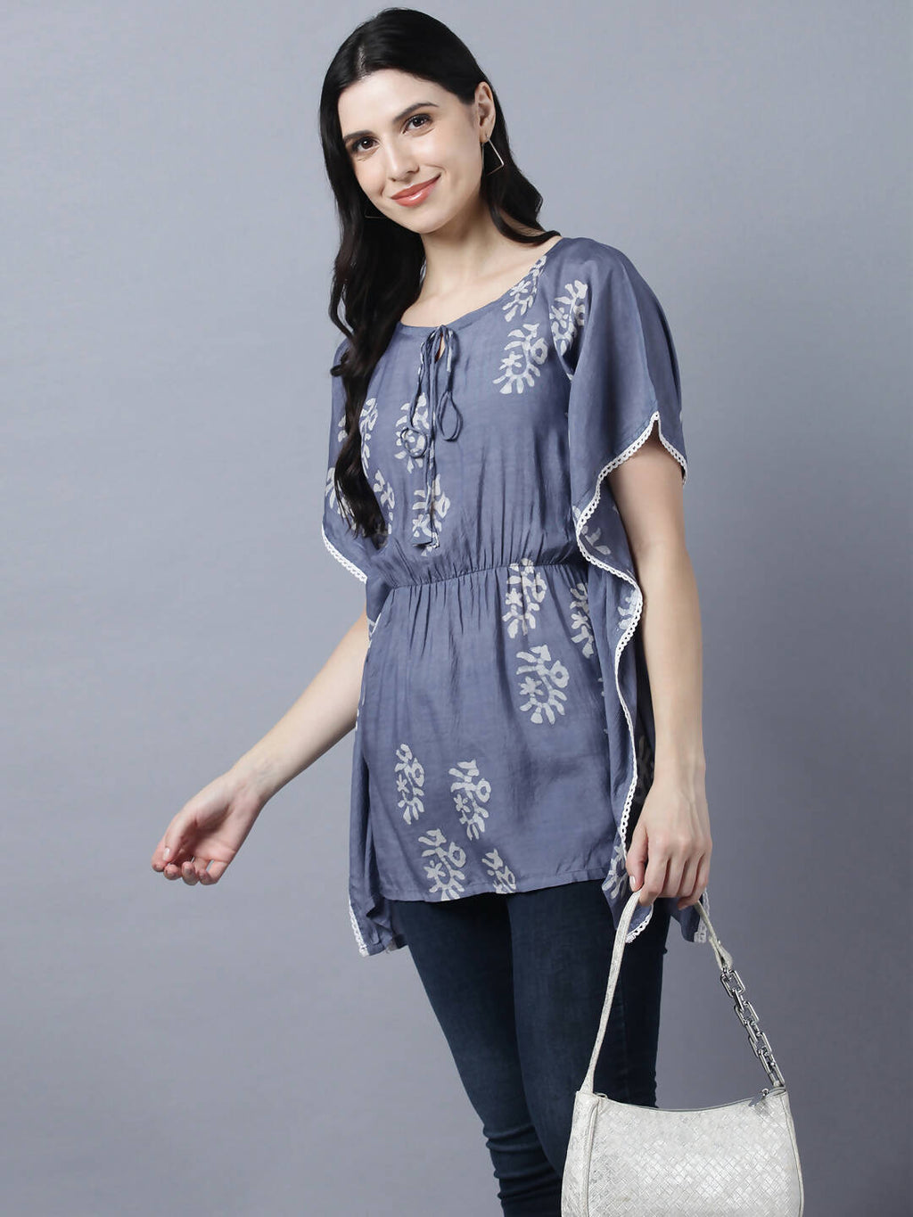 Myshka Stylish Dark Grey Silk Short Sleeve Women's Kaftan - Distacart