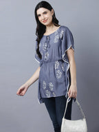 Myshka Stylish Dark Grey Silk Short Sleeve Women's Kaftan - Distacart