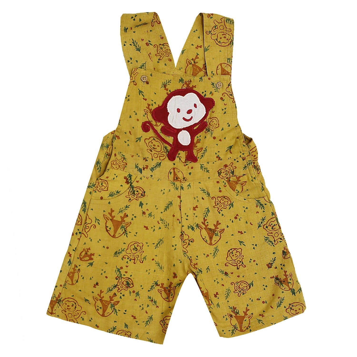 Mhyssa Yellow Dungaree With Round Neck Half Sleeves Maroon Shirt Set