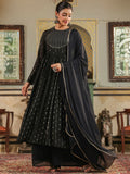 Janasya Black Georgette Foil Print Kurta,Bottom & Dupatta