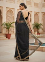 Joban Fashion Black Soft twill Net Party Wear Sarees - Distacart