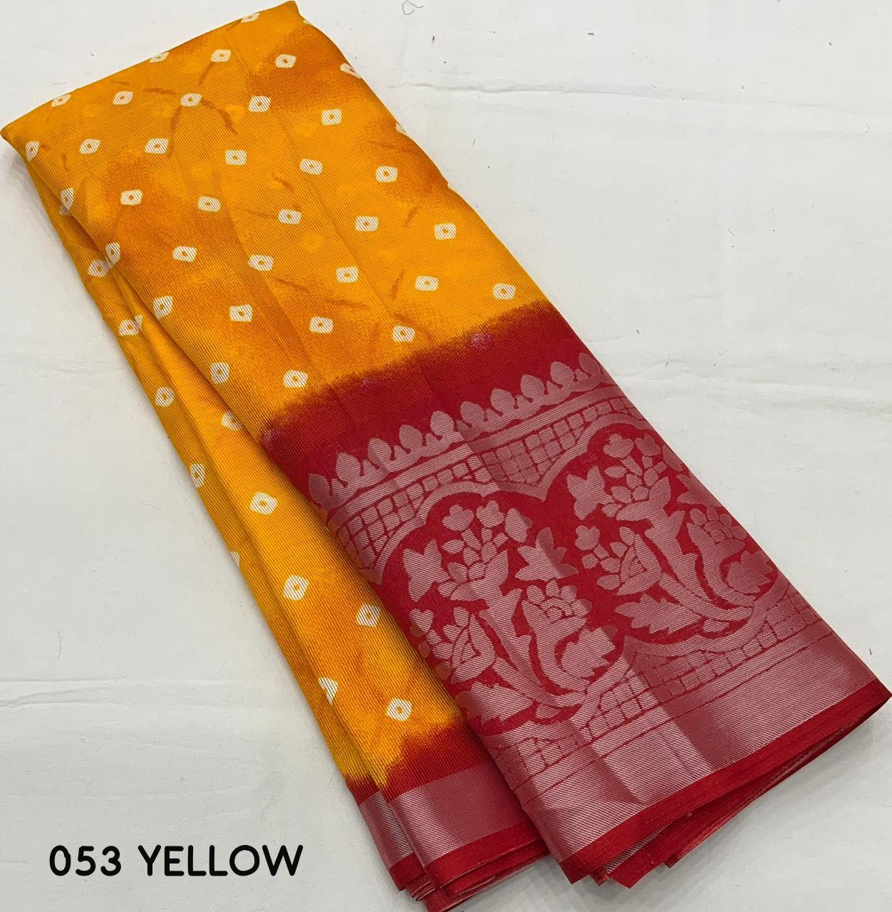 Yellow Jute Silk Printed Saree with Unstitched Blouse - Hiral Fashion