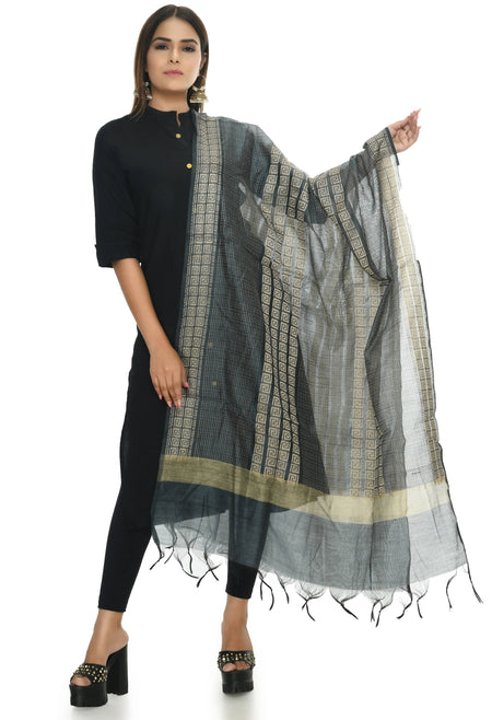 Mominos Fashion Moeza Handloom Cotton Grey Dupatta For Women