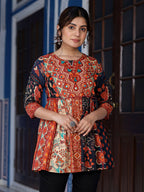 Juniper Women's Multi Colored Ethnic Motif Printed Cotton Peplum Tunic