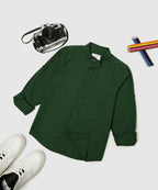 Manet Boys Mandarin Collar Full Sleeves Melange Shirt - Green