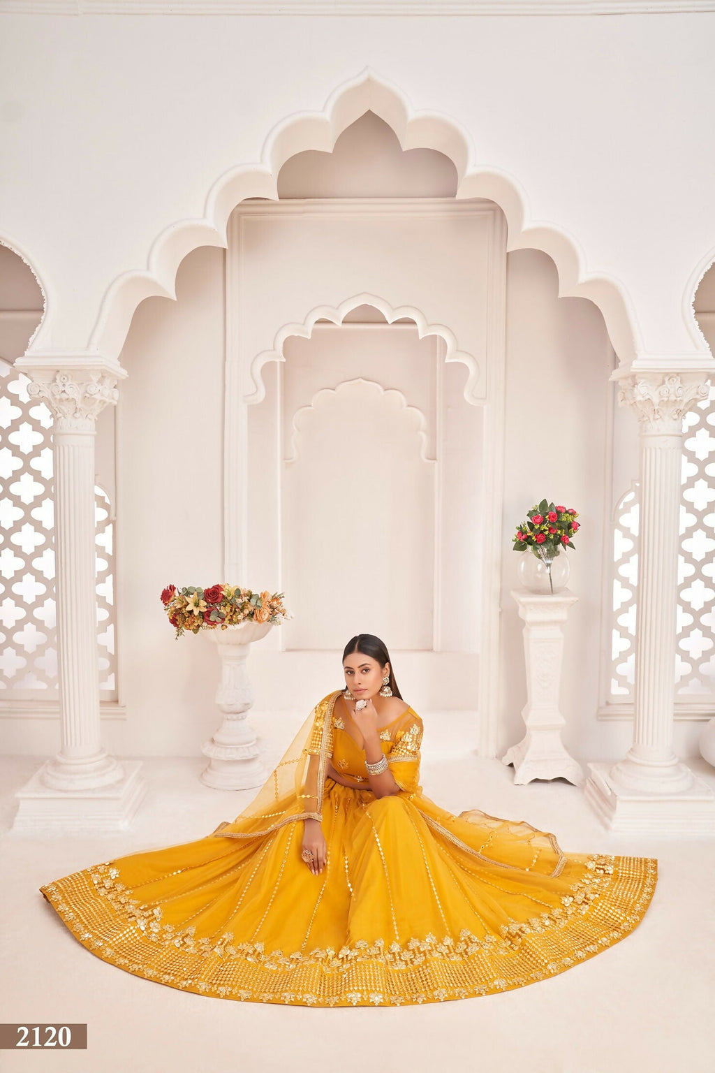 Eilara Women'S Mustard Yellow Butterfly Net Thread And Zari Sequence Embroidered Work Lehenga Choli For Party Wear