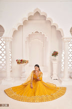 Eilara Women'S Mustard Yellow Butterfly Net Thread And Zari Sequence Embroidered Work Lehenga Choli For Party Wear