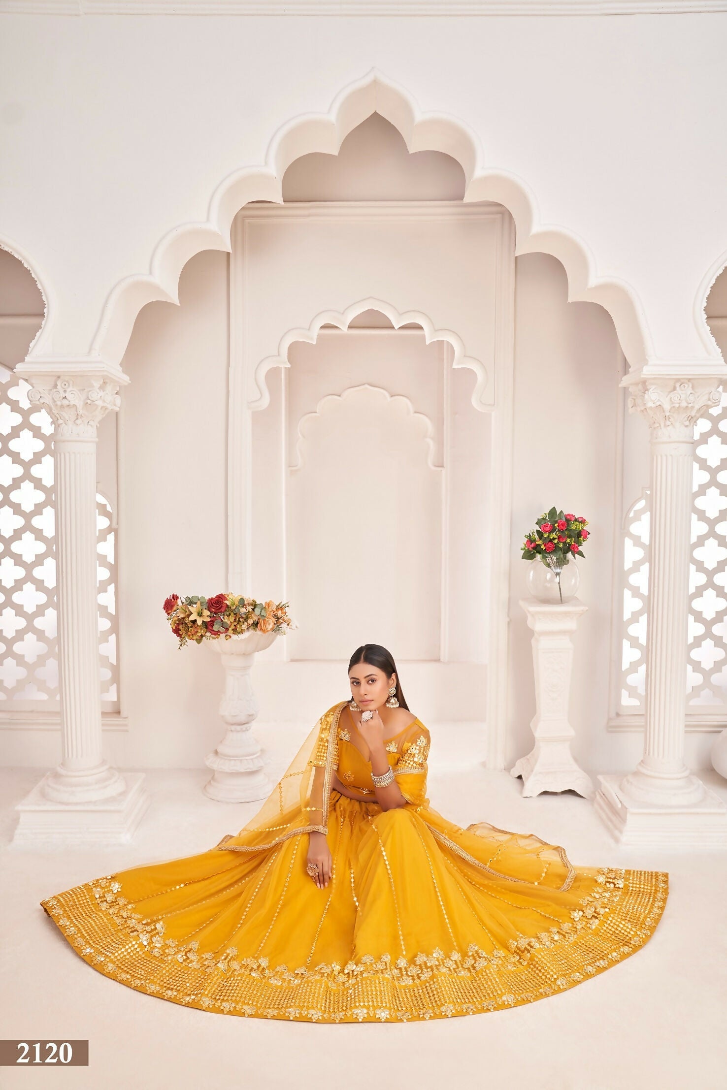Eilara Women'S Mustard Yellow Butterfly Net Thread And Zari Sequence Embroidered Work Lehenga Choli For Party Wear