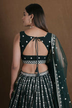 Bottlegreen Georgette Zari,Sequence Thread Embroidery Work Lehenga Choli - Jihu Culture