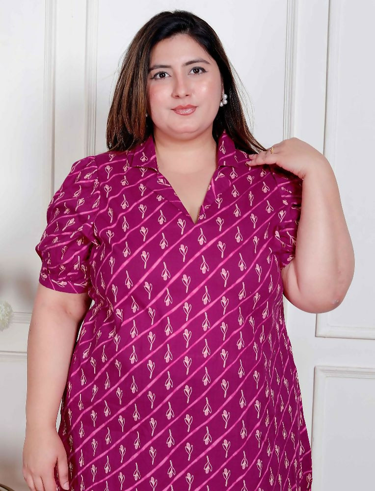 Miravan Plus Size Womens Magenta Floral Printed Cotton Dress With One Side Pocket - Distacart