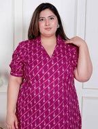 Miravan Plus Size Womens Magenta Floral Printed Cotton Dress With One Side Pocket - Distacart