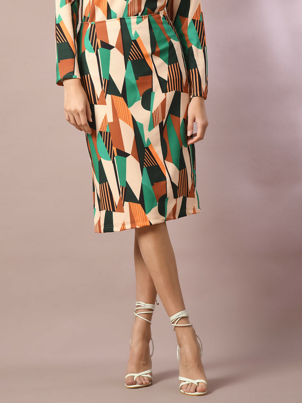 Myshka Women's Multi Printed Knee Length Party Embellished Skirts